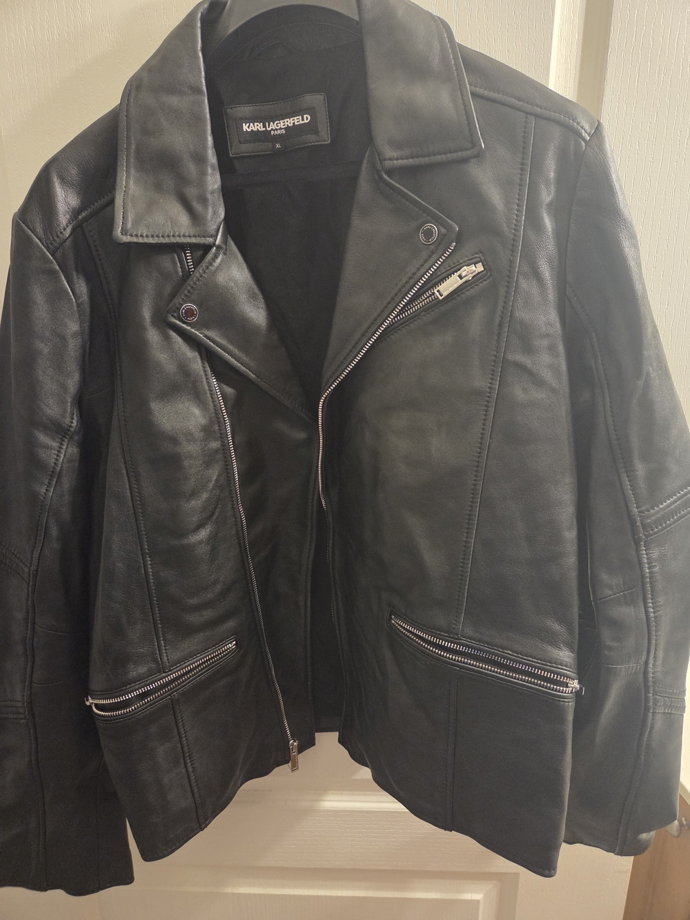 Karl Lagerfeld Men’s Black Leather Zip Moto Jacket